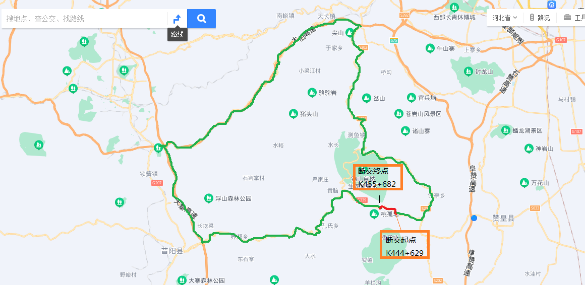 绕行方案二:车辆由国道g339(滨榆线)-天黎高速-太旧高速-阜赞高速到达