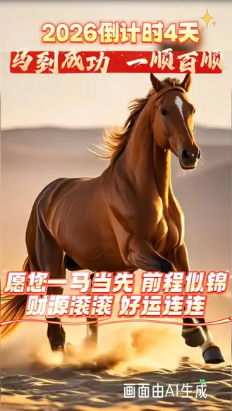 2026倒计时4天
马到成功 一顺百顺
愿您一马当先 前程似锦
财源滚滚 好运连连