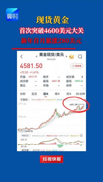 现货黄金首次突破4600美元大关  新年首月累涨280美元