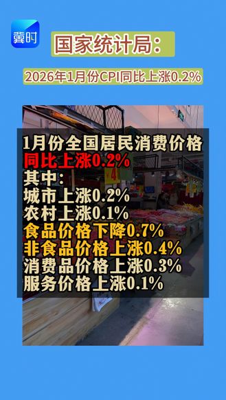 国家统计局：2026年1月份居民消费价格同比上涨0.2%